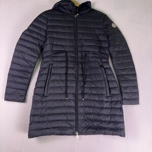 Monclear Women's Black Quilted Long Puffer Coat with Hood